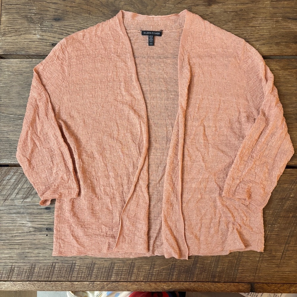 Eileen Fisher‎ Organic Linen Blend Open-Front Cropped Cardigan Coral Size M